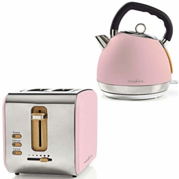 TronicXL Retro Design Frühstücksset Toaster + Wasserkocher Holz Design + Edelstahl rosa - 1