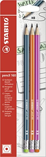 Bleistift mit Radiergummi - STABILO pencil 160 - My STABILO Journal - 3er Pack - petrol, orange, pink - Härtegrad HB - 1