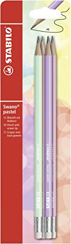 Bleistift mit Radiergummi - STABILO swano Pastel - 4er Pack - in grün, lila, aprikose, pink - Härtegrad HB - 1