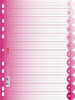 Brunnen 106659526 Ringbuchregister Colour Code (für Ordner und Ringbücher, aus PP, für A4, 12 Tabs) pink - 1