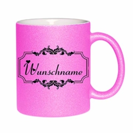 Crealuxe Glitzertasse (Pink) Wunschname mit Motiv - Kaffeetasse, Bedruckte Tasse mit Sprüchen oder Bildern, Bürotasse, - 1
