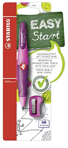 Ergonomischer Druck-Bleistift für Rechtshänder - STABILO EASYergo 3.15 in pink/lila - inklusive 1 dicken Mine - Härtegrad HB & Spitzer - 1