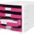 HAN Schreibtisch-Schubladenbox IMPULS – Stapelbare Sortierablage mit 4 großen Schubladen für DIN A4/C4 inkl. Beschriftungsschilder – 29,4 x 36,8 x 23,5 cm (BxTxH) – Pink/Weiß - 2