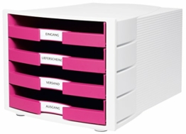 HAN Schreibtisch-Schubladenbox IMPULS – Stapelbare Sortierablage mit 4 großen Schubladen für DIN A4/C4 inkl. Beschriftungsschilder – 29,4 x 36,8 x 23,5 cm (BxTxH) – Pink/Weiß - 1