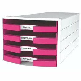 HAN Schubladenbox IMPULS 2.0 – innovatives, attraktives Design in höchster Qualität. Mit 4 offenen Schubladen für DIN A4/C4, weiß-pink, 1013-56 - 1
