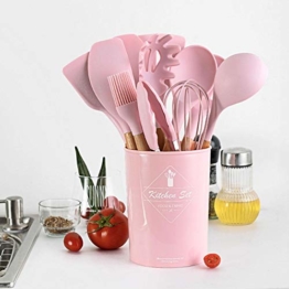 Kacniohen 11pcs Silikon-Topfset nonstick Spatel aus Holz Schaufelstiel rosa Küchengeräte mit Aufbewahrungsbox Küchengeräte - 1