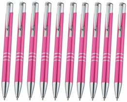 Libetui 10er Pack Kugelschreiber aus Metall Metallkugelschreiber Druckkugelschreiber, auswechselbare Großraum-Mine, Mine Blau Gehäuse Pink - 1