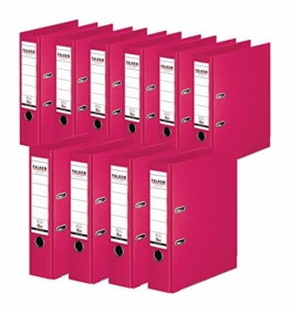 Original Falken 10er Pack Chromocolor Premium-Ordner. Made in Germany. Kunststoffbezug außen und innen 8 cm breit DIN A4 Pastell-Farbe pink Ringordner Aktenordner Briefordner Büroordner - 1