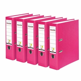 Original Falken 5er Pack PP-Color Kunststoff-Ordner. Made in Germany. 8 cm breit DIN A4 Pastell-Farbe pink Vegan Ringordner Aktenordner Briefordner Büroordner Plastikordner Schlitzordner - 1