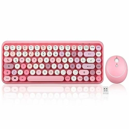 Perixx PERIDUO-713 Kabelloses Mini Tastatur und Maus Desktop Set, Retro Vintage Schreibmaschinen Design, Pink Rosa, QWERTZ - 1