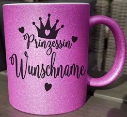 Prinzessin Tasse mit Name, Mädchen Geschenk, Namenstasse, Glitzertasse Pink, Personalisierte Geschenke mit Wunschname - 1