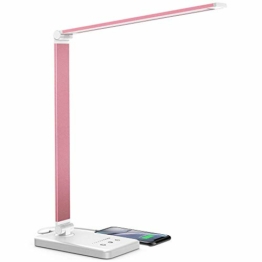 Schreibtischlampe, LED Schreibtischlampe Dimmbar, 5 Farb und 10 Helligkeitsstufen, Touch-Bedienung, Faltbar, mit USB-Anschluss und Augenschutz Tischleuchte für Büro und Haus (Rose) - 1