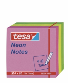 tesa Notes Haftnotizen, 6 x 80 Blatt, grün/gelb/pink, 7,5cm x 7,5cm - 1