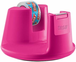 tesafilm Tischabroller Compact - Klebebandspender mit Anti-Rutsch-Boden für sicheren Halt - Mit transparenter Kleberolle 10 m x 15 mm - Pink - 1